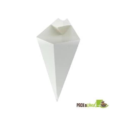 Packnwood White Paper Cone with Built-In Sauce Cup - 8.9 in. 210CONFR2WH